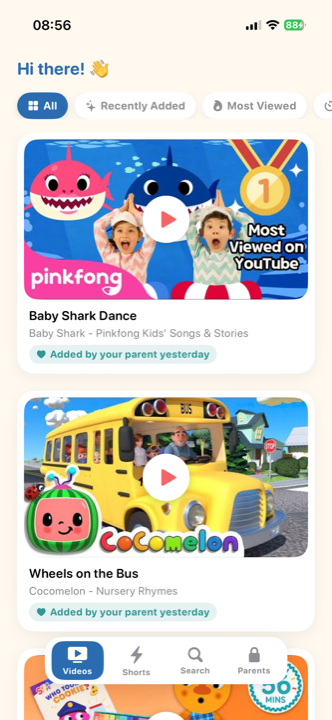 شاشة الطفل في VideoNook: قائمة بسيطة تعرض الفيديوهات المعتمدة من الوالدين فقط